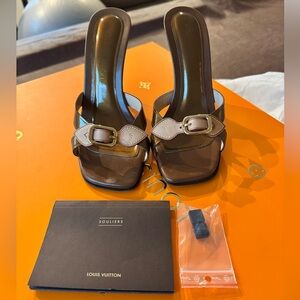 Rare Louis Vuitton Women's Wooden Vachetta Strap Mules Heels (EU 38)